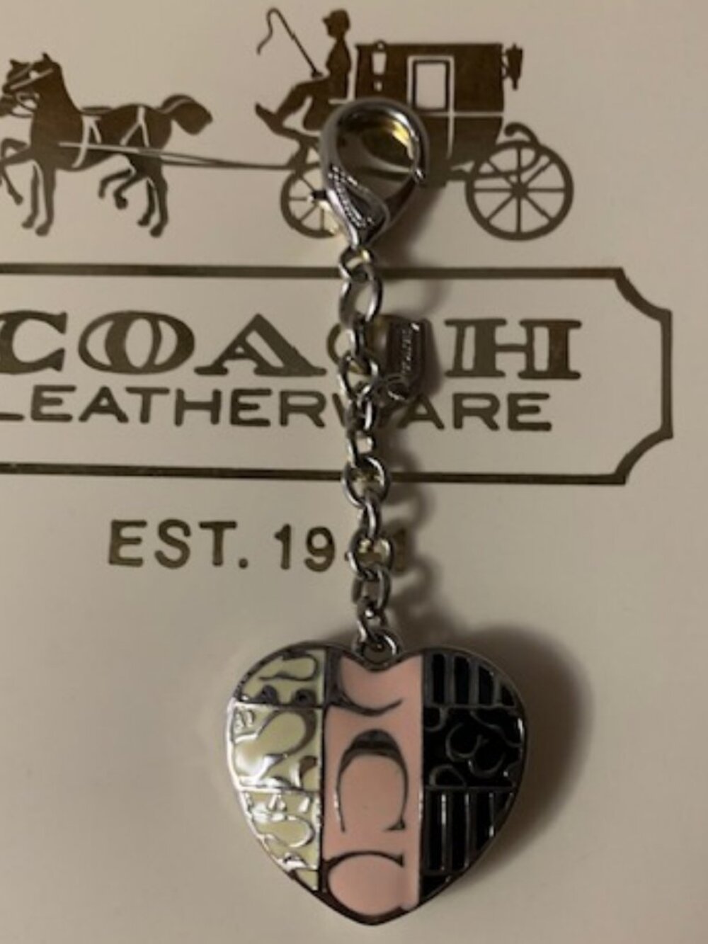 Coach pink, black and gray heart purse charm